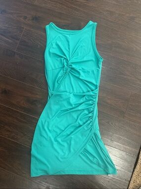 Sleeveless Teal Twist-Front Women’s Dress with Cutout